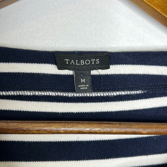 Talbots Black White Stripe Dress M Embroidered Boho Classic 3/4 Sleeve - Picture 4 of 8